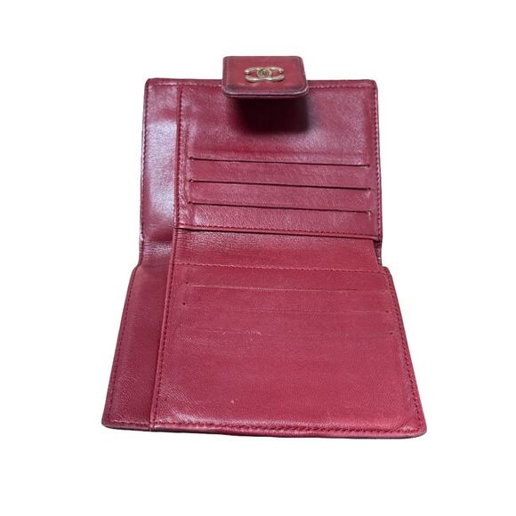 CHANEL l Icon Coco Women's Wallet Red Lambskin Bifold Authentic w/ Card & COA - Picture 9 of 16